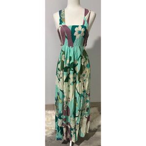 Anthropologie side cut out sleeveless floral maxi dress S